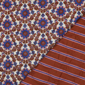 Stepped voile katoen bloemen caramel/kobalt