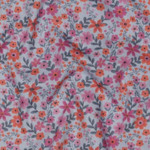 Poplin organic bloemen lichtblauw