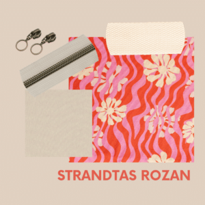 Pakket strandtas + etui bloemen offwhite