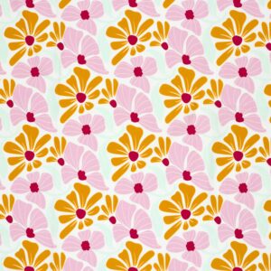 Van schie raamdecoratie & stoffen 1 Coupon 35cm jersey gekleurde bloemen offwhite