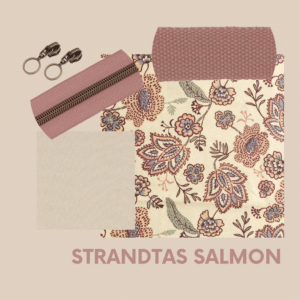 Pakket strandtas + etui bloemen salmon