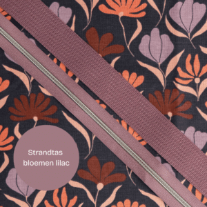 Pakket strandtas + etui bloemen dark lilac