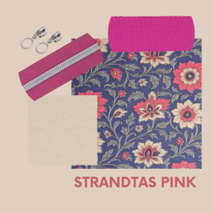 Pakket strandtas + etui bloemen pink