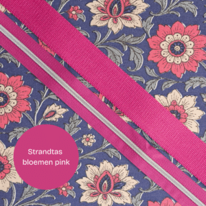 Pakket strandtas + etui bloemen pink