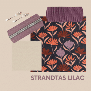 Pakket strandtas + etui bloemen dark lilac