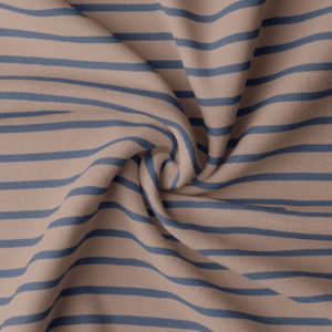 Van schie raamdecoratie & stoffen 2 Coupon 30cm jersey strepen bruin/indigo