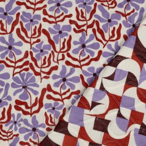 Stepped double gauze bloemen naturel