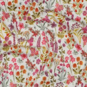 Rib jersey digitaal roze bloemen