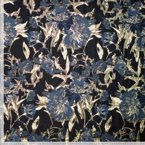 Jacquard bloemen jeansblauw/goud