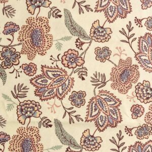 Coupon 40cm canvas bloemen khono ecru/blauw