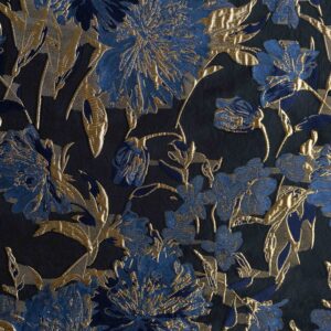 Van schie raamdecoratie & stoffen 2 Jacquard bloemen jeansblauw/goud