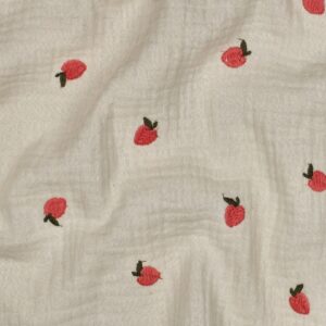 Coupon 100cm hydrofiel geborduurde perziken naturel