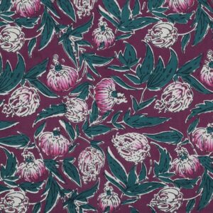 Coupon 115cm indiase blockprint katoen bloemen aubergine
