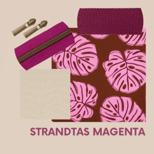 Pakket strandtas + etui bladeren magenta