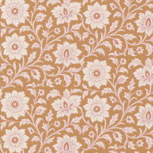 Van schie raamdecoratie & stoffen 1 Coupon 80cm katoen bloemen shira camel/roze