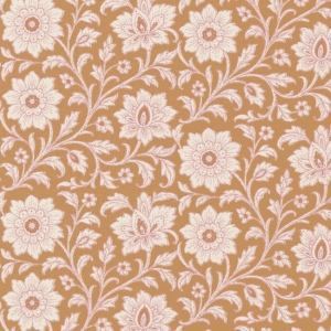 Coupon 70cm katoen bloemen shira camel/roze