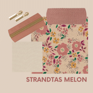 Pakket strandtas + etui bloemen melon