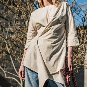 Fibre Mood - Poplin strepen wit bruin