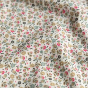 Coupon 100cm hydrofiel bloemen offwhite/neon roze