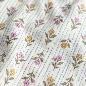 Van schie raamdecoratie & stoffen 1 Coupon 100cm hydrofiel lieve bloemen offwhite