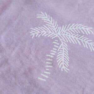 Coupon 115cm viscose linnen mix palmbomen lila