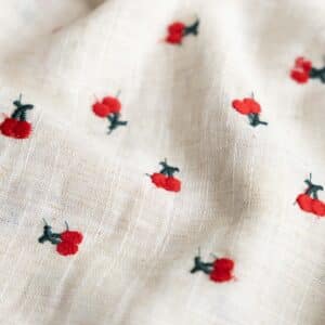 Van schie raamdecoratie & stoffen 1 Linnen viscose geborduurde kersen naturel