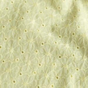 Van schie raamdecoratie & stoffen 3 Poplin broderie bloemen schulprand geel