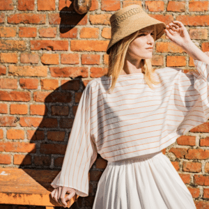 Fibre Mood - Poplin strepen wit oranje