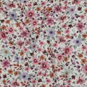 Fine poplin bloemen roze/wit
