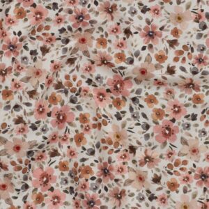 Fine poplin bloemen perzik/offwhite