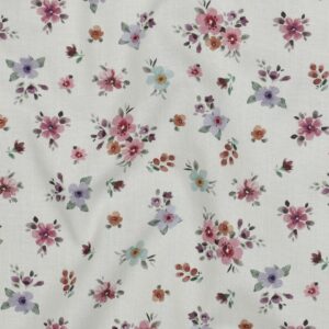 Fine poplin bloemen wit/roze