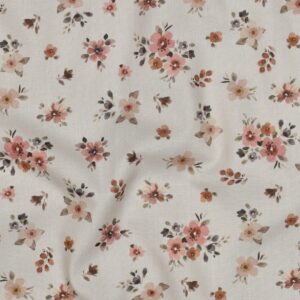 Fine poplin bloemen offwhite/perzik