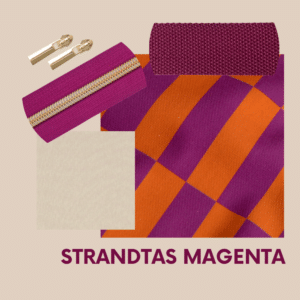 Pakket strandtas + etui checks magenta
