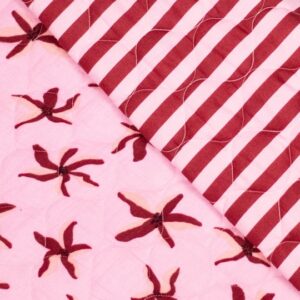Stepped double gauze bloemen/strepen roze