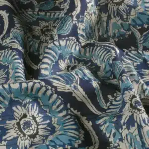 Katoenen voile batik bloemen indigo/blauw