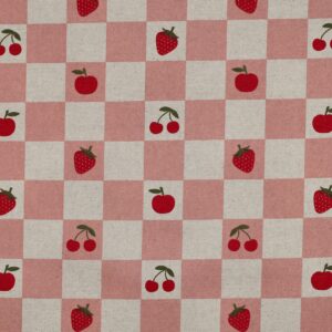 Coated canvas linnenlook ruit/fruit roze