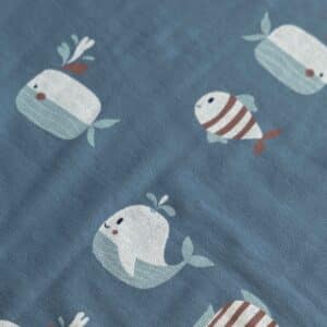 Van schie raamdecoratie & stoffen 1 French terry crepe vissen indigo