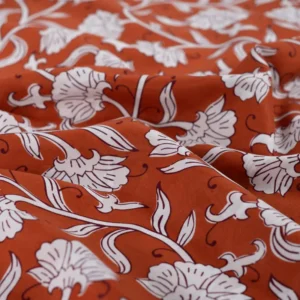 Van schie raamdecoratie & stoffen 4 Katoenen voile witte bloemen cognac
