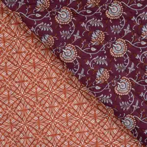 Stepped katoen bloemen aubergine/cognac