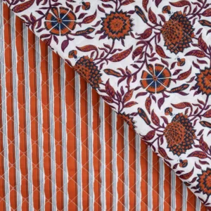 Stepped katoen bloemen/strepen cognac